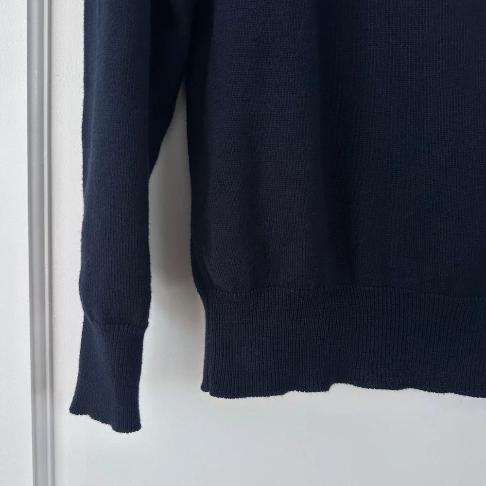 Structure Mens Navy Blue V-Neck Sweater 100%‎ Cotton Knit Pullover Large